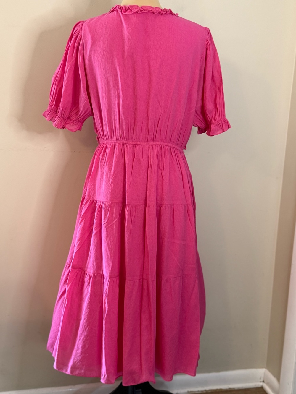 Jodifl pink ruffled tiered midi dress short sleeves SZ LG - Picture 4 of 15